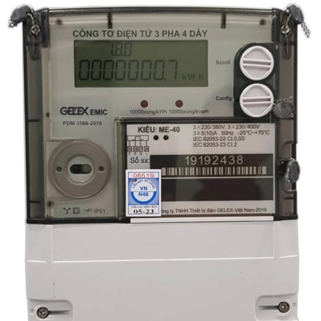 Đông hồ 3 pha điện tử 1 giá Gelex Emic ME-40