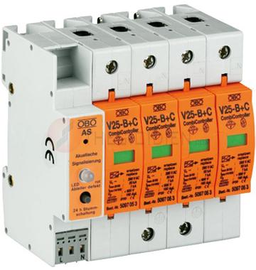 OBO V25-B+C/4-AS: Chống sét 3 pha In 120kA, Imax 200kA, còi báo