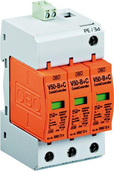 OBO V50-B+C/3+FS : Chống sét 90kA, 150kA max, có tiếp điểm phụ