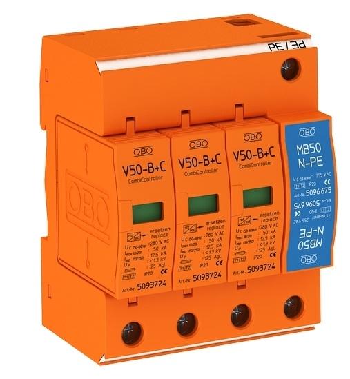 OBO V50-B+C/3+NPE : Chống sét 30kA/pha, có bảo vệ N-PE